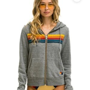 Aviator Nation Gray Hoodie with Rainbow Stripes